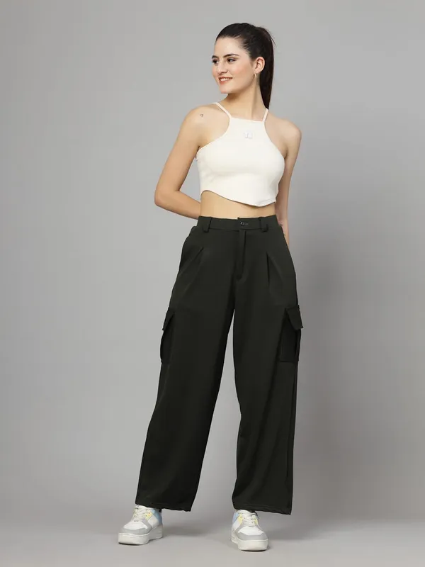 Green_Relaxed_Fit_Cargo_Trouser_4_Pockets_Baggy_Pants_For_Women_&_Girls