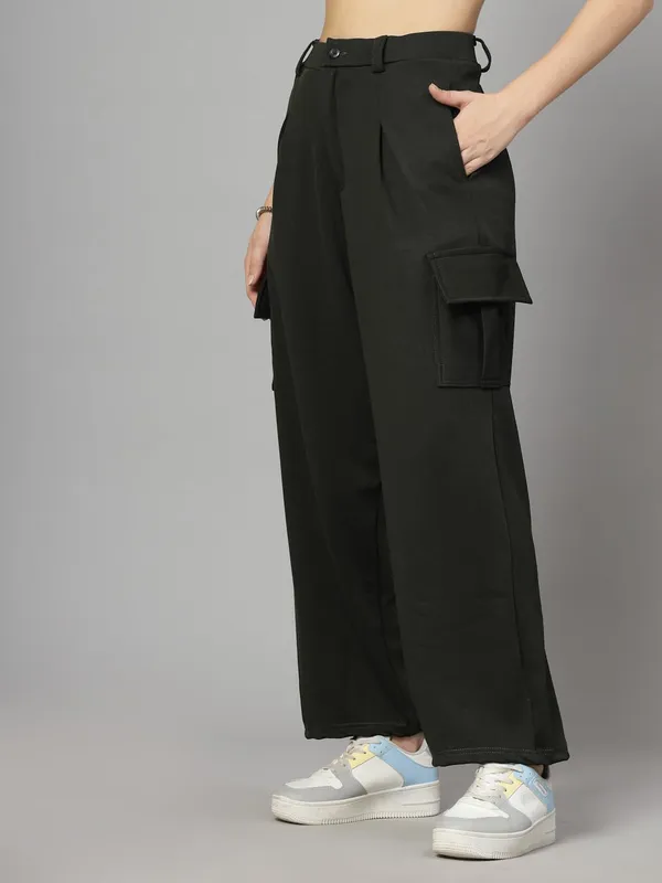 Green_Relaxed_Fit_Cargo_Trouser_4_Pockets_Baggy_Pants_For_Women_&_Girls