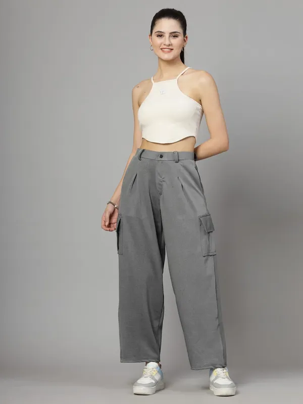 Light_Melange_Relaxed_Fit_Cargo_Trouser_4_Pockets_Baggy_Pants_For_Women_&_Girls
