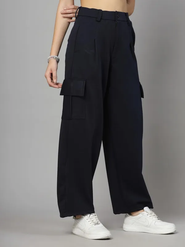 Navy_Relaxed_Fit_Cargo_Trouser_4_Pockets_Baggy_Pants_For_Women_&_Girls