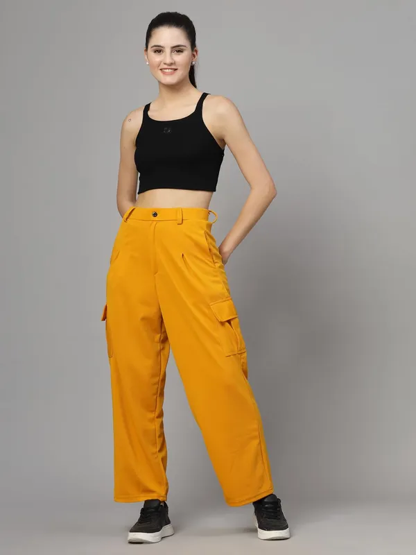 Mustard_Relaxed_Fit_Cargo_Trouser_4_Pockets_Baggy_Pants_For_Women_&_Girls
