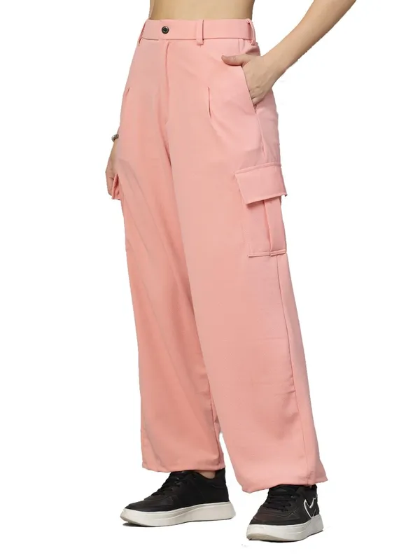 Peach_Relaxed_Fit_Cargo_Trouser_4_Pockets_Baggy_Pants_For_Women_&_Girls