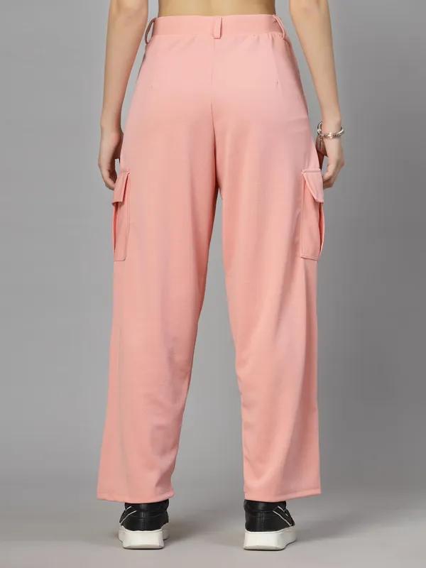 Peach_Relaxed_Fit_Cargo_Trouser_4_Pockets_Baggy_Pants_For_Women_&_Girls