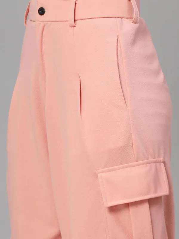 Peach_Relaxed_Fit_Cargo_Trouser_4_Pockets_Baggy_Pants_For_Women_&_Girls