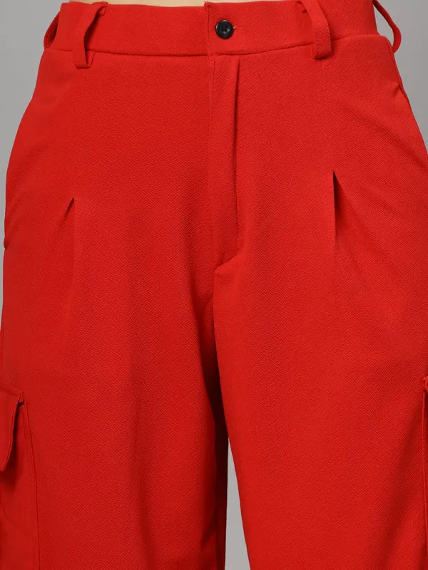 Red_Relaxed_Fit_Cargo_Trouser_4_Pockets_Baggy_Pants_For_Women_&_Girls