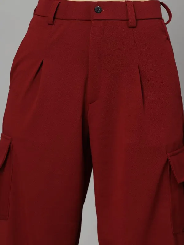 Wine_Relaxed_Fit_Cargo_Trouser_4_Pockets_Baggy_Pants_For_Women_&_Girls
