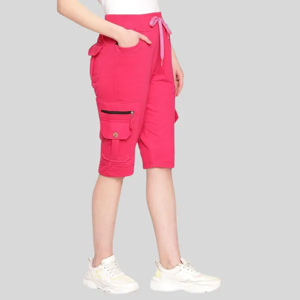 Pink_Cargo_Capri_Shorts_With_9_Zippered_Pockets_For_Women_&_Girls