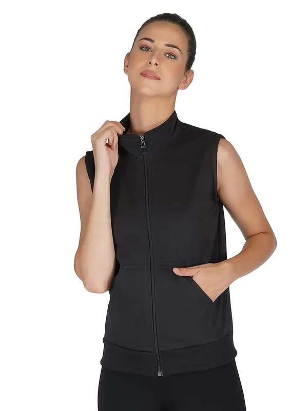 Black_Half_Sleeves_Cotton_Fleece_Premium_Jacket_For_Women_&_Girls