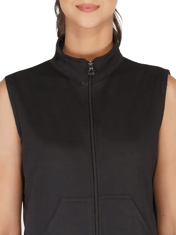 Black_Half_Sleeves_Cotton_Fleece_Premium_Jacket_For_Women_&_Girls