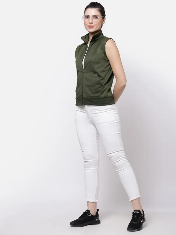 Green_Half_Sleeves_Cotton_Fleece_Premium_Jacket_For_Women_&_Girls
