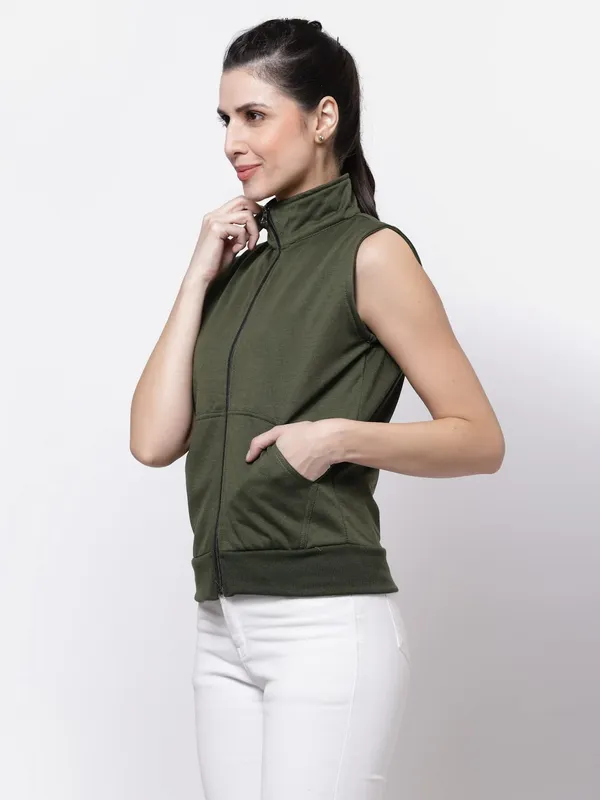 Green_Half_Sleeves_Cotton_Fleece_Premium_Jacket_For_Women_&_Girls
