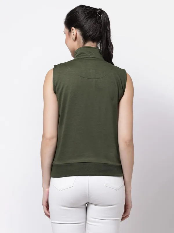 Green_Half_Sleeves_Cotton_Fleece_Premium_Jacket_For_Women_&_Girls