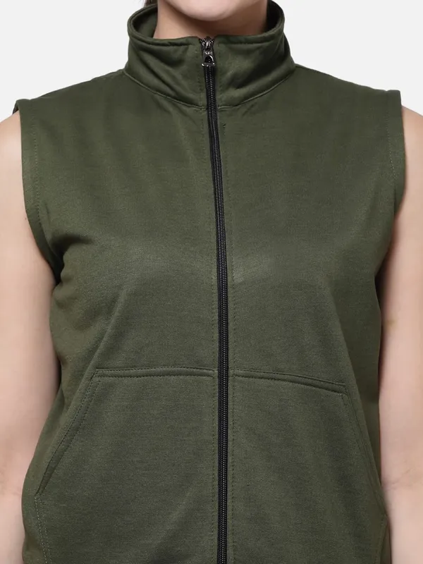 Green_Half_Sleeves_Cotton_Fleece_Premium_Jacket_For_Women_&_Girls