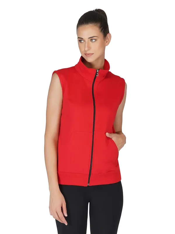 Red_Half_Sleeves_Cotton_Fleece_Premium_Jacket_For_Women_&_Girls