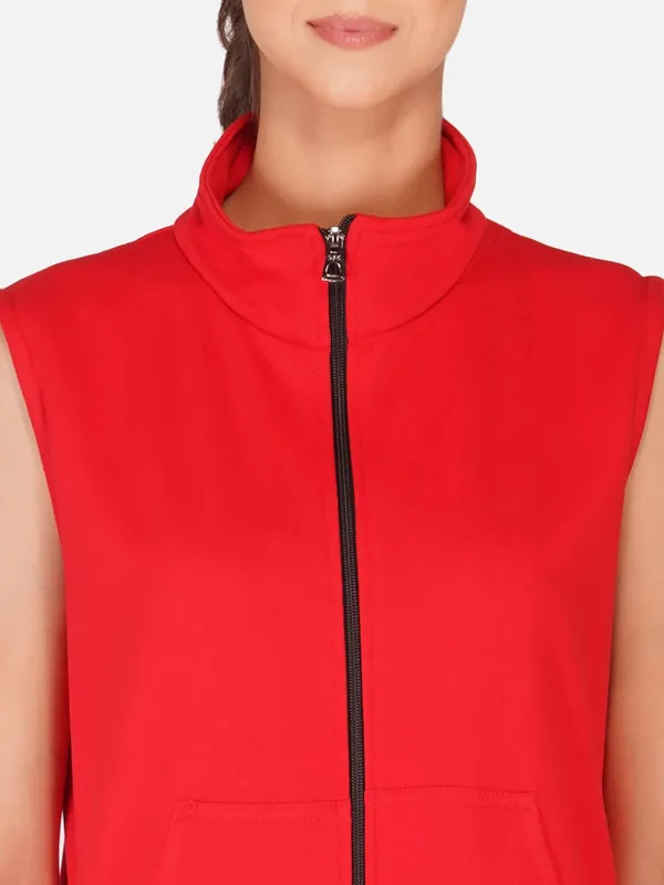 Red_Half_Sleeves_Cotton_Fleece_Premium_Jacket_For_Women_&_Girls