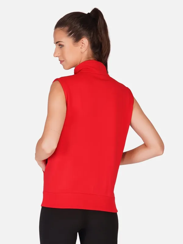 Red_Half_Sleeves_Cotton_Fleece_Premium_Jacket_For_Women_&_Girls
