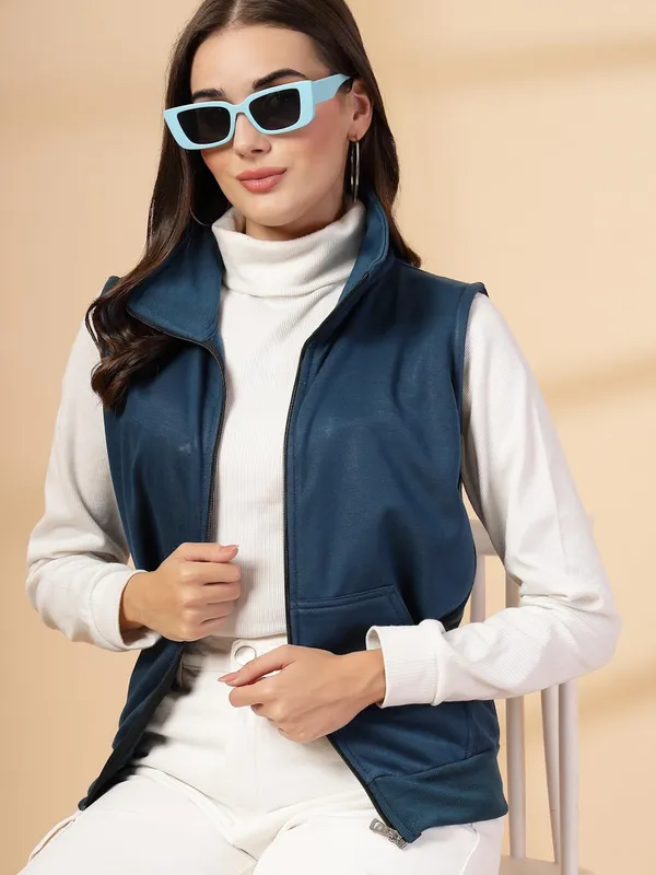 Sea_Green_Half_Sleeves_Cotton_Fleece_Premium_Jacket_For_Women_&_Girls