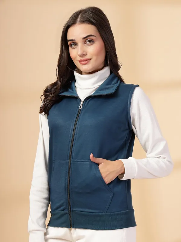 Sea_Green_Half_Sleeves_Cotton_Fleece_Premium_Jacket_For_Women_&_Girls
