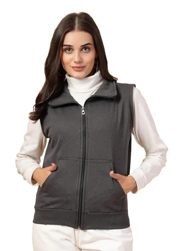 Stone_Grey_Half_Sleeves_Cotton_Fleece_Premium_Jacket_For_Women_&_Girls