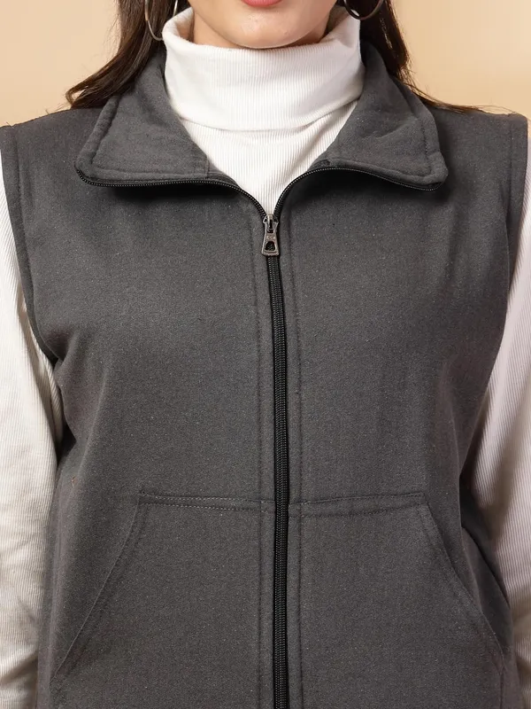 Stone_Grey_Half_Sleeves_Cotton_Fleece_Premium_Jacket_For_Women_&_Girls
