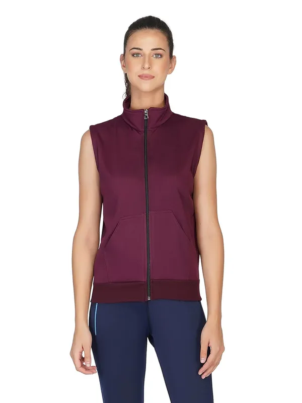Wine_Half_Sleeves_Cotton_Fleece_Premium_Jacket_For_Women_&_Girls