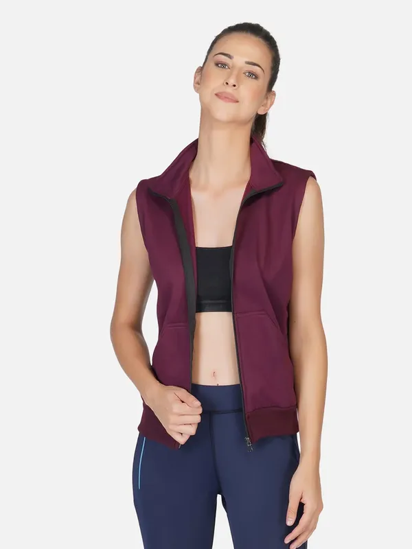 Wine_Half_Sleeves_Cotton_Fleece_Premium_Jacket_For_Women_&_Girls