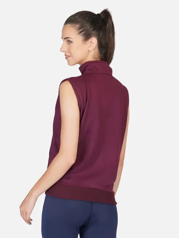 Wine_Half_Sleeves_Cotton_Fleece_Premium_Jacket_For_Women_&_Girls