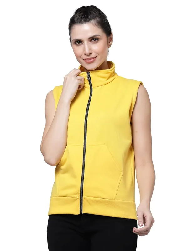 Yellow_Half_Sleeves_Cotton_Fleece_Premium_Jacket_For_Women_&_Girls