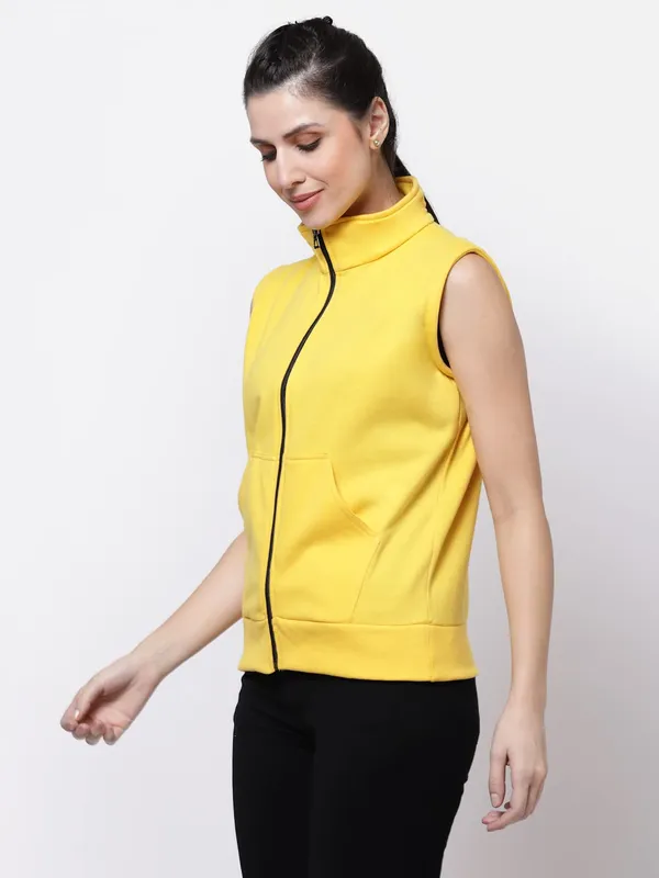 Yellow_Half_Sleeves_Cotton_Fleece_Premium_Jacket_For_Women_&_Girls