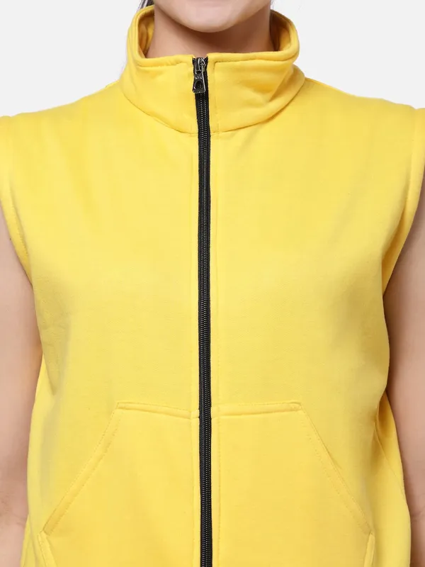Yellow_Half_Sleeves_Cotton_Fleece_Premium_Jacket_For_Women_&_Girls