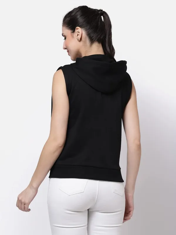 Black_Half_Sleeves_Standard_Length_Cotton_Fleece_Premium_Jacket_With_Hood_For_Women_&_Girls
