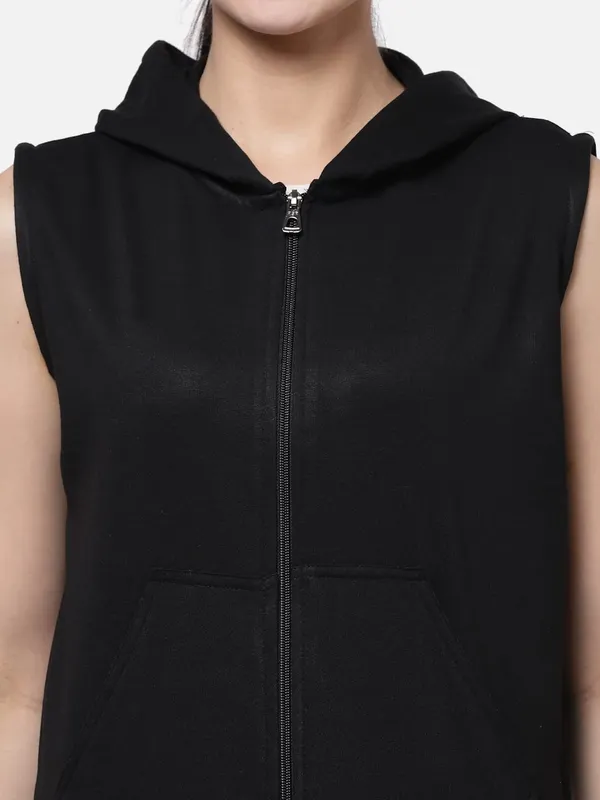 Black_Half_Sleeves_Standard_Length_Cotton_Fleece_Premium_Jacket_With_Hood_For_Women_&_Girls