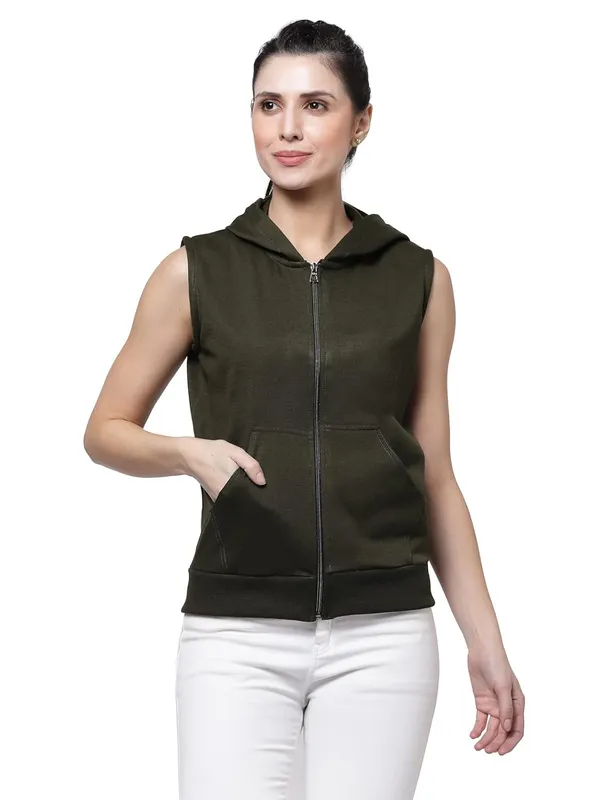 Green_Half_Sleeves_Standard_Length_Cotton_Fleece_Premium_Jacket_With_Hood_For_Women_&_Girls