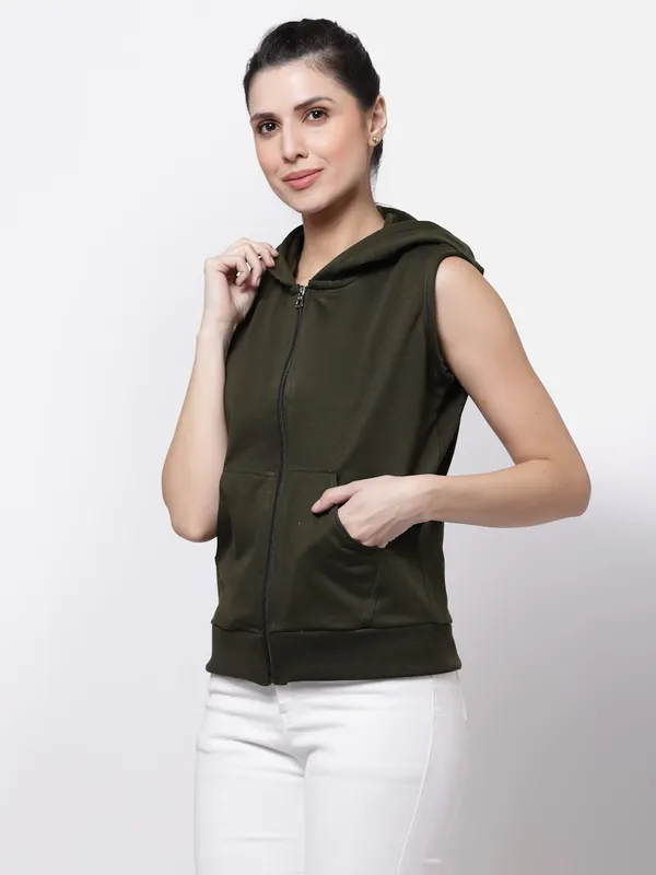 Green_Half_Sleeves_Standard_Length_Cotton_Fleece_Premium_Jacket_With_Hood_For_Women_&_Girls