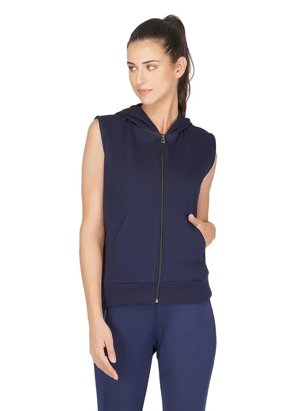 Navy_Blue_Half_Sleeves_Standard_Length_Cotton_Fleece_Premium_Jacket_With_Hood_For_Women_&_Girls