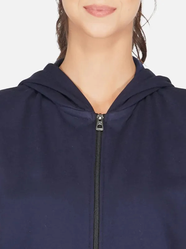 Navy_Blue_Half_Sleeves_Standard_Length_Cotton_Fleece_Premium_Jacket_With_Hood_For_Women_&_Girls