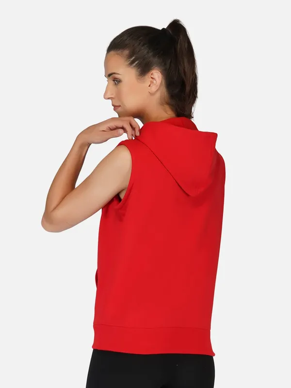 Red_Half_Sleeves_Standard_Length_Cotton_Fleece_Premium_Jacket_With_Hood_For_Women_&_Girls