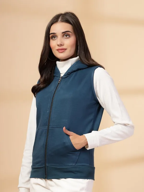 Sea_Green_Half_Sleeves_Standard_Length_Cotton_Fleece_Premium_Jacket_With_Hood_For_Women_&_Girls