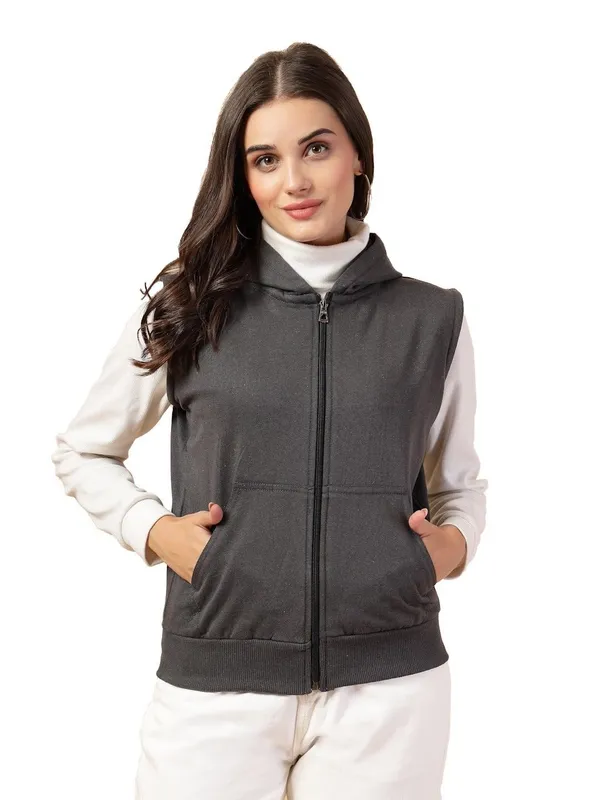 Stone_Grey_Half_Sleeves_Standard_Length_Cotton_Fleece_Premium_Jacket_With_Hood_For_Women_&_Girls