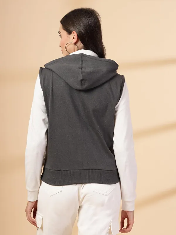 Stone_Grey_Half_Sleeves_Standard_Length_Cotton_Fleece_Premium_Jacket_With_Hood_For_Women_&_Girls