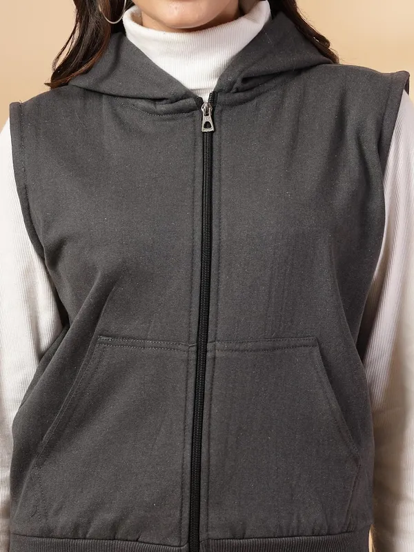 Stone_Grey_Half_Sleeves_Standard_Length_Cotton_Fleece_Premium_Jacket_With_Hood_For_Women_&_Girls