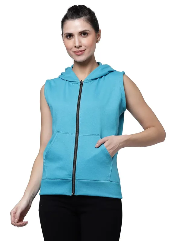 Turquoise_Blue_Half_Sleeves_Standard_Length_Cotton_Fleece_Premium_Jacket_With_Hood_For_Women_&_Girls