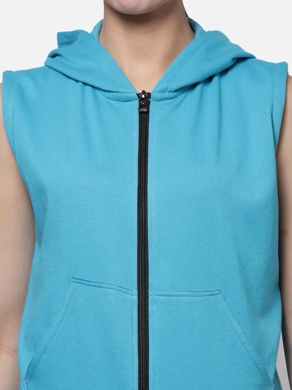 Turquoise_Blue_Half_Sleeves_Standard_Length_Cotton_Fleece_Premium_Jacket_With_Hood_For_Women_&_Girls