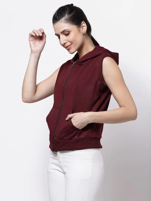 Wine_Half_Sleeves_Standard_Length_Cotton_Fleece_Premium_Jacket_With_Hood_For_Women_&_Girls