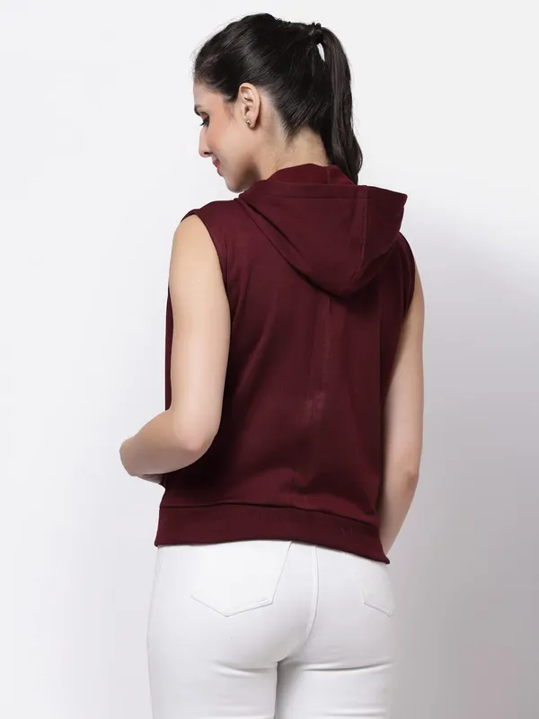 Wine_Half_Sleeves_Standard_Length_Cotton_Fleece_Premium_Jacket_With_Hood_For_Women_&_Girls
