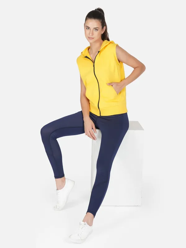 Yellow_Half_Sleeves_Standard_Length_Cotton_Fleece_Premium_Jacket_With_Hood_For_Women_&_Girls
