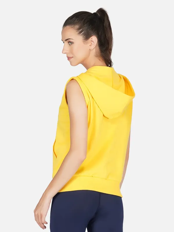 Yellow_Half_Sleeves_Standard_Length_Cotton_Fleece_Premium_Jacket_With_Hood_For_Women_&_Girls