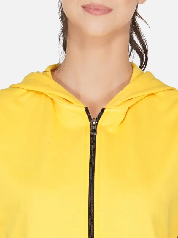 Yellow_Half_Sleeves_Standard_Length_Cotton_Fleece_Premium_Jacket_With_Hood_For_Women_&_Girls