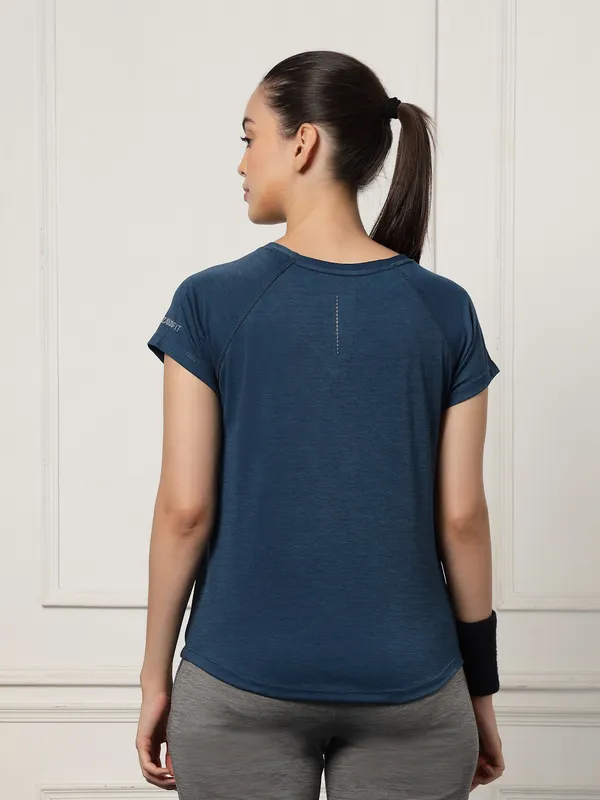 Royal_Blue_V-Neck_Polyester_T-Shirt_For_Women