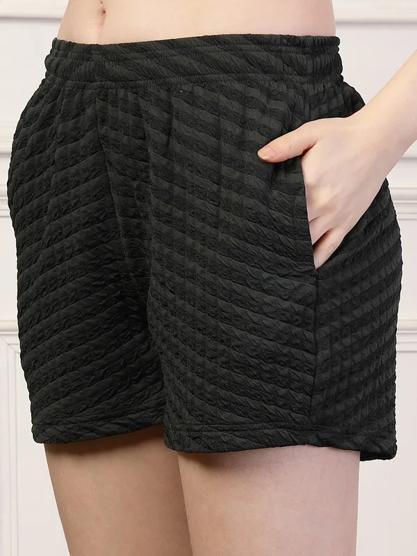 Military_Green_&_Peach_Elastic_Waist_Puff_Relaxed_Fit_Shorts_With_Side_Pockets_For_Women_&_Girls_(Pack_Of_2)